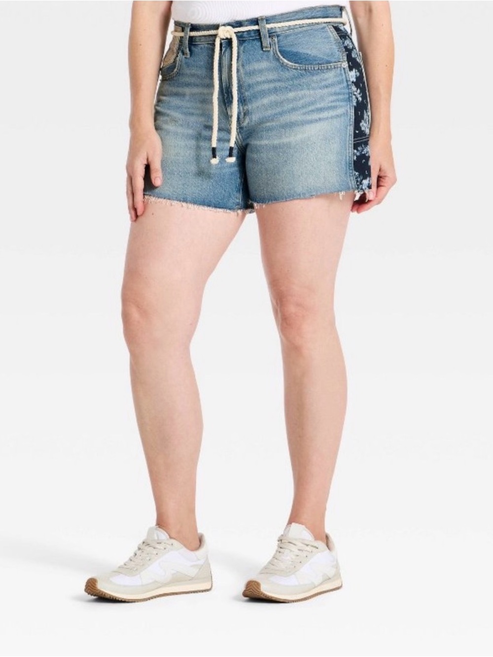 Universal Thread Light Blue Denim Shorts with Navy Floral Side Panels